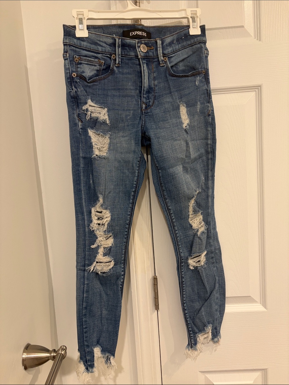 Express Ripped Dark Blue Skinny Jeans